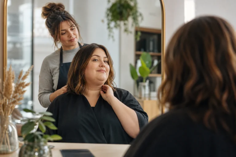 Coupe de cheveux pour femme ronde avec double menton : comment choisir sans se tromper